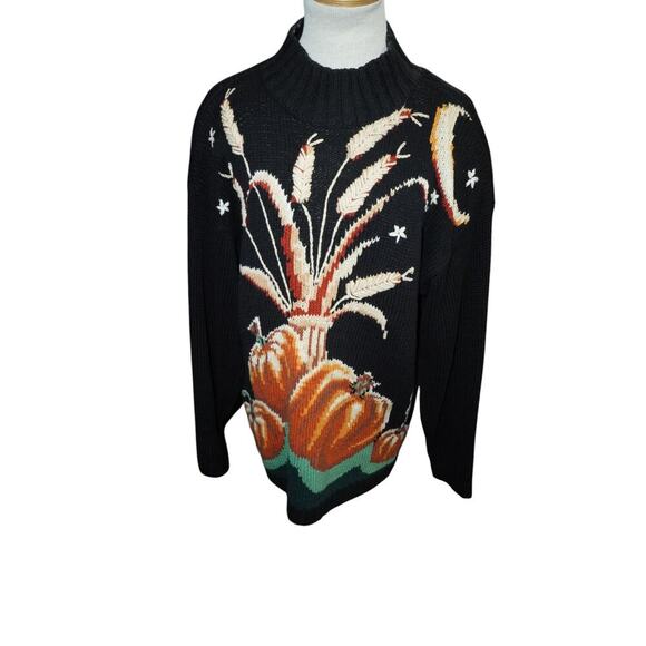 Rebecca & Company Vintage Pumpkin Harvest Sweater M Black Knit Fall Thanksgiving - Picture 3 of 7